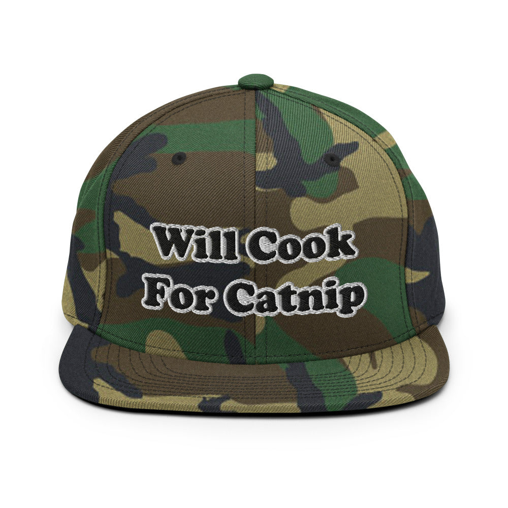 Will Cook For Catnip Snapback Hat