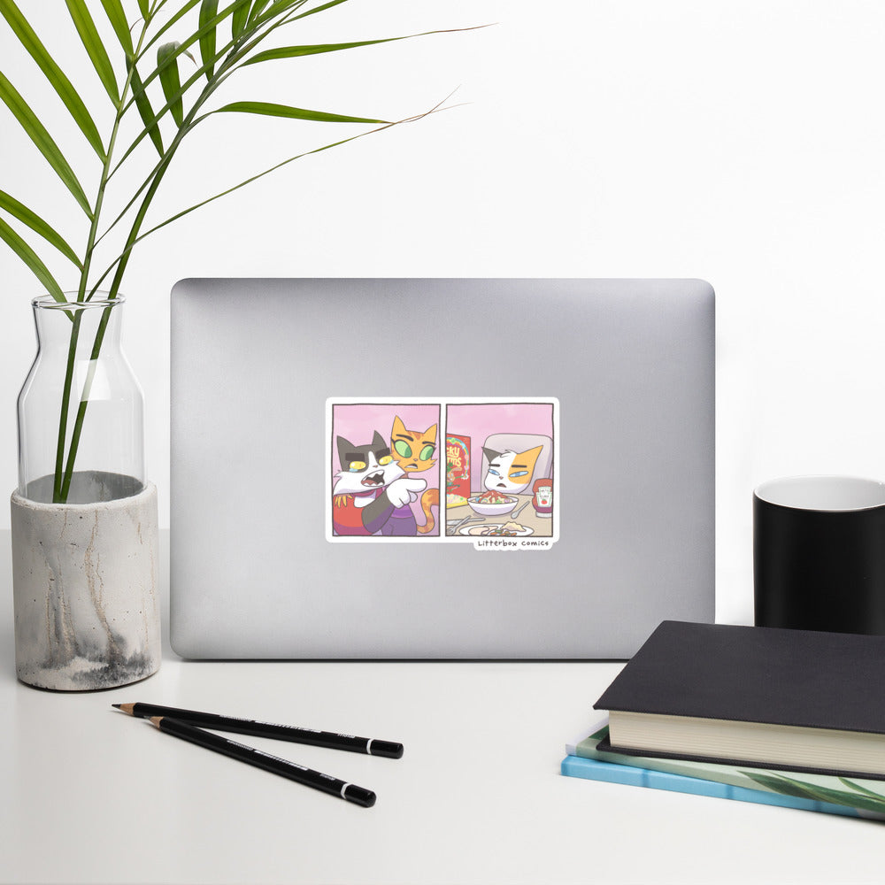 Cat Yelling at Cat Meme Vinyl Sticker