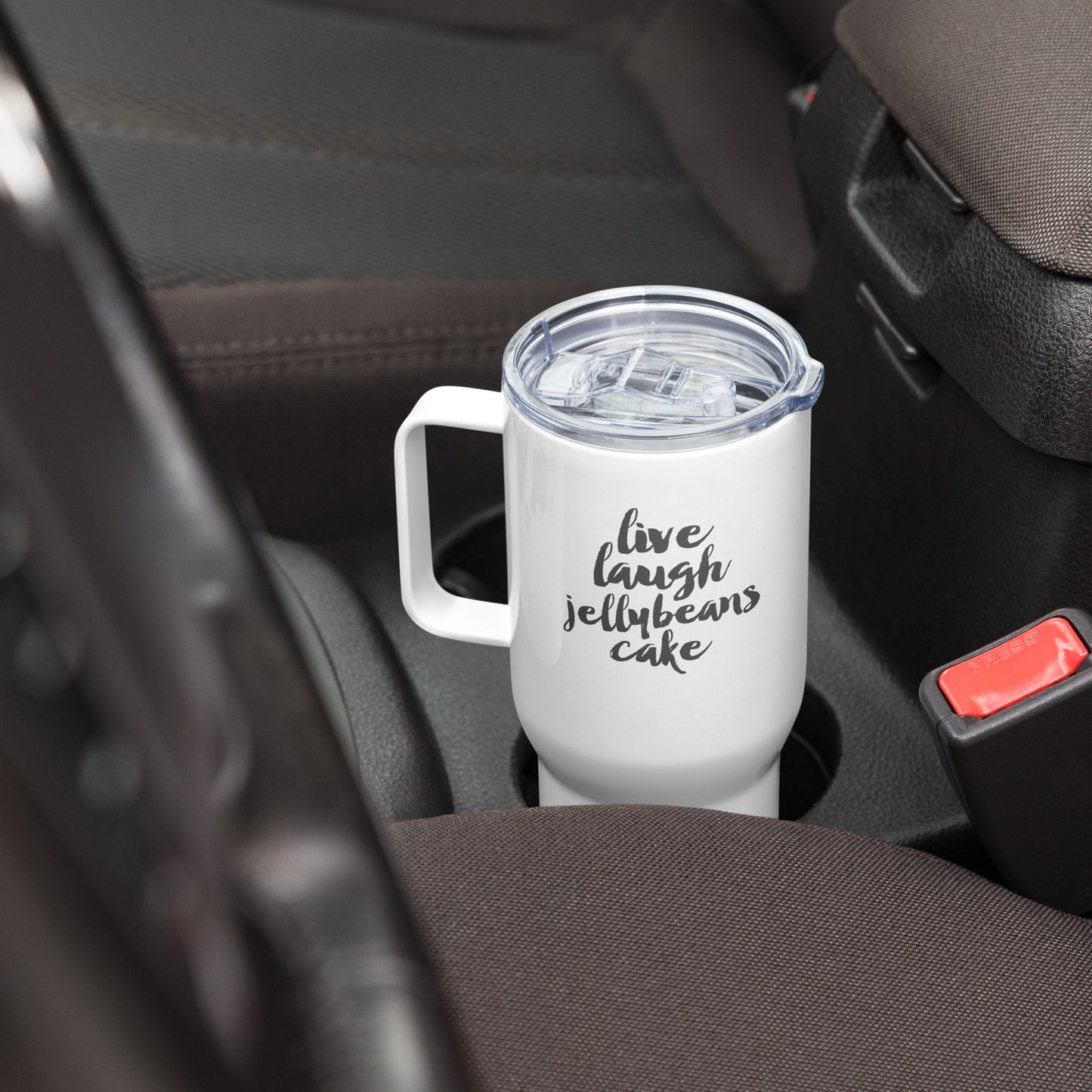 Live Laugh Jellybeans Cake Dancing Fran Travel Mug with handle