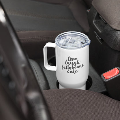Live Laugh Jellybeans Cake Dancing Fran Travel Mug with handle