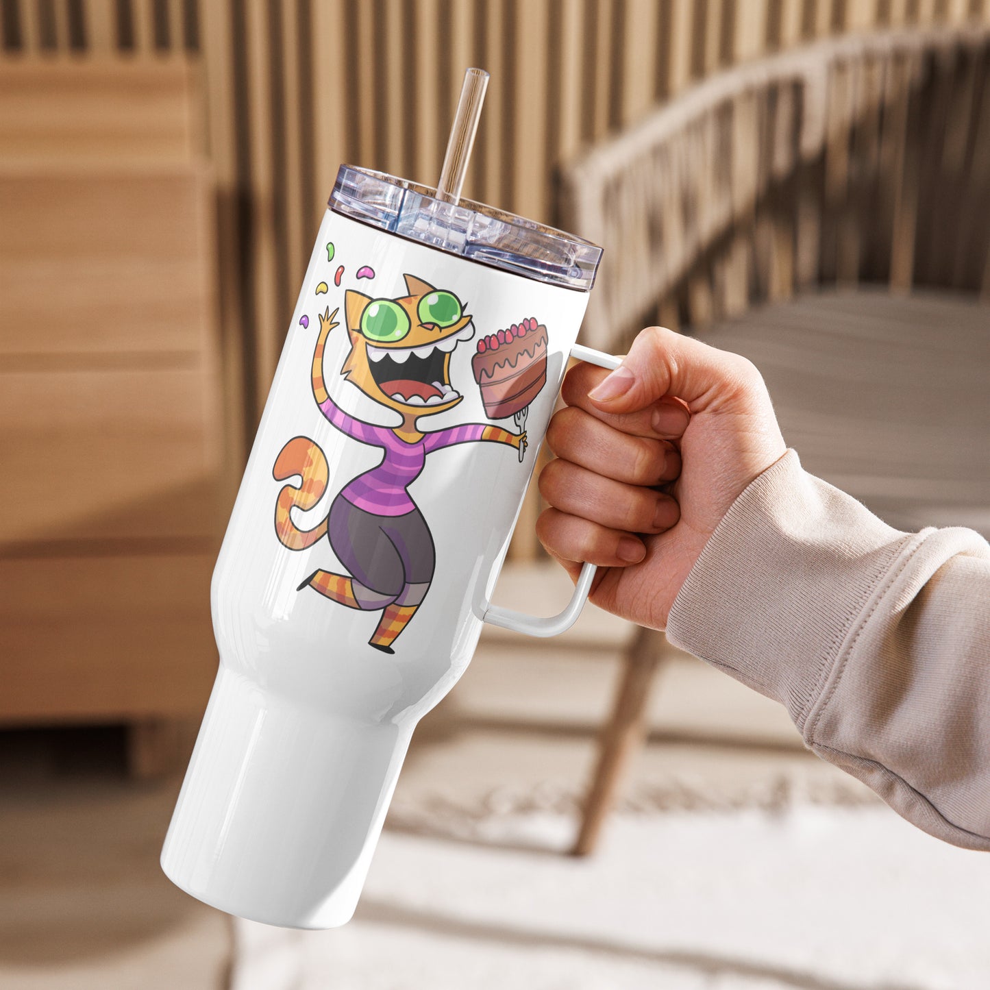 Live Laugh Jellybeans Cake Dancing Fran Travel Mug with handle