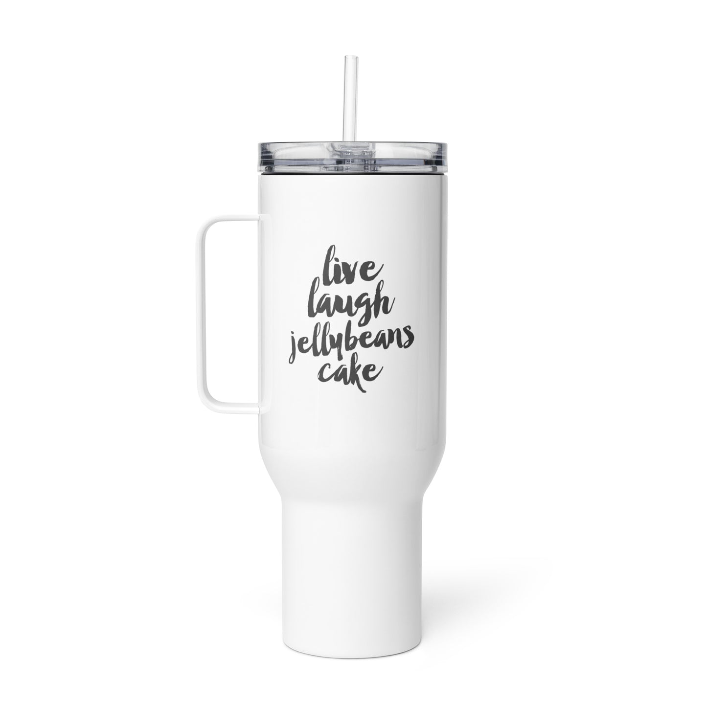 Live Laugh Jellybeans Cake Dancing Fran Travel Mug with handle