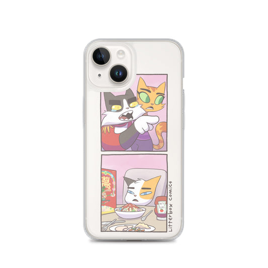 Cat Yelling at Cat Meme iPhone Case by Litterbox Comics